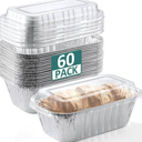 NEEBAKE 60 Pack 6x3.5x2 Disposable Aluminum Loaf Pans with Lids Small-Aluminum-Foil-Pans-Tin-Foil-Baking-Pans-Tin-Trays-Food-Containers-for-Baking-Cakes-Bread-Meat-Loaves