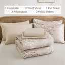 DJY Beige Floral Comforter Set King Size, Branch Botanical Bed in a Beg 7 Pieces Floral Bedding Set, Soft Microfiber Reversible Comforter Set for All Season, 90''x90''