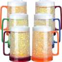 Eccliy 6 Pcs Beer Mugs with Gel, Freezer 16oz Clear Double Wall Beer Mugs with Handles, Freezer Cups for BBQ and Parties