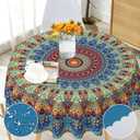 Boho Round Tablecloth 60 inch, Bohemian Circle Table Cloth Cover, Stain Resistance, Water Repellent and Wrinkle-Free, Colorful Tablecloths Decor for Home Kitchen Dining Party Patio Indoor and Outdoor