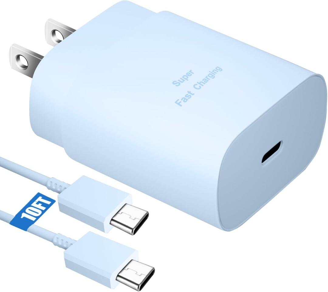 25W Super Fast Charging Cord Type C Block &10Ft USB C Android Phone Charger Cable for Samsung Galaxy S26/S25/S24/S24 Ultra/S24 Plus/S23 Ultra/S23/S23+/S22/S22 Ultra/S22+/S21Ultra/S20 Ultra/Note 20/10