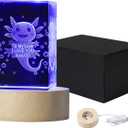 3D Axolotl Crystal Ball Night Light,1.55 * 1.55 * 2.3inch Laser Engraved,5Colors Led Crystal Ball with Wooden Base for Birthday Gifts, Christmas Gifts, Gifts for Her (square)