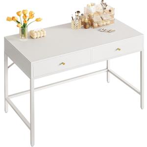 SUPERJARE 39.4" White Desk with 2 Drawers, Modern Makeup Vanity Desk, Small Computer Desk Home Office Desk for Writing Study Bedroom