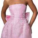 BNGD Women's Solid Color Bustier Backless Bow Dress Sexy Jacquard Strappy Mini Skirt (Small, Pink)