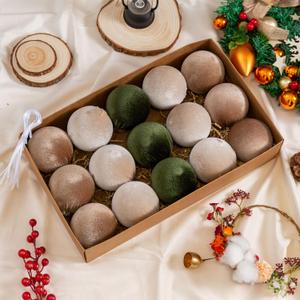 Christmas Ball Ornaments, 15 Pcs Green & Coffee Ornaments with Velvet, Multicolor Xmas Tree Decorations for Christmas Tree Holiday Decor