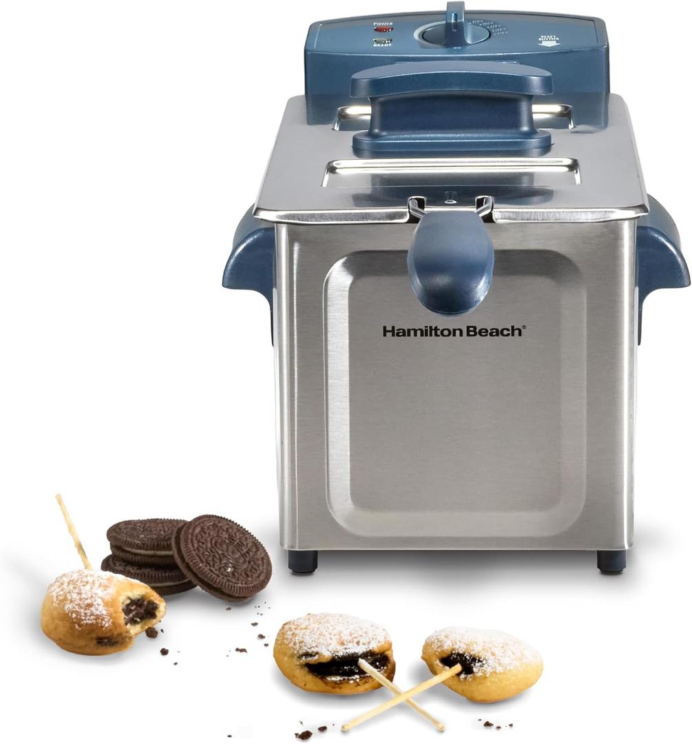 Hamilton Beach 2 Liter Family Style Electric Deep Fryer With Basket, Kitchen Makeover Blue, 2 Liter / 8 Cup Oil Capacity