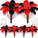 Yuxung 6 Sets Wedding Table Centerpiece Accessories Including 159 Pieces Natural Ostrich Feather Bulk Plastic Vases and Beads Necklaces for Wedding Home Party Centerpiece Supplies(Black, Red)
