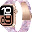 V-MORO Resin Bands Compatible with Apple Watch Series 11/10/9/8/7 Band 45mm 46mm Rose Gold Buckle Lightweight Fashion Strap Bracelet for iwatch Series SE/6/5/4/3/2/1(Purplish Flower,38/40/41/42mm)