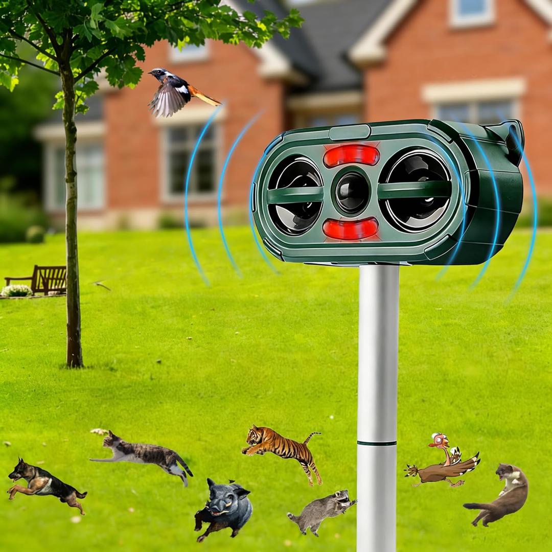 2026 Upgraded Solar Ultrasonic Animal Repellent Outdoor,Waterproof Deer Repellent Devices with Motion Sensor & LED Flash Lights for Yard Deterrent Cat Scare Squirrel Rabbit Coyote Skunks Dogs