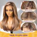 KOME Honey Blonde Highlight Synthetic Lace Front Wig, 13X4 HD Lace Glueless Long Layered Straight Strawberry Blonde Wigs for Women Daily Use 20IN #TT4/243