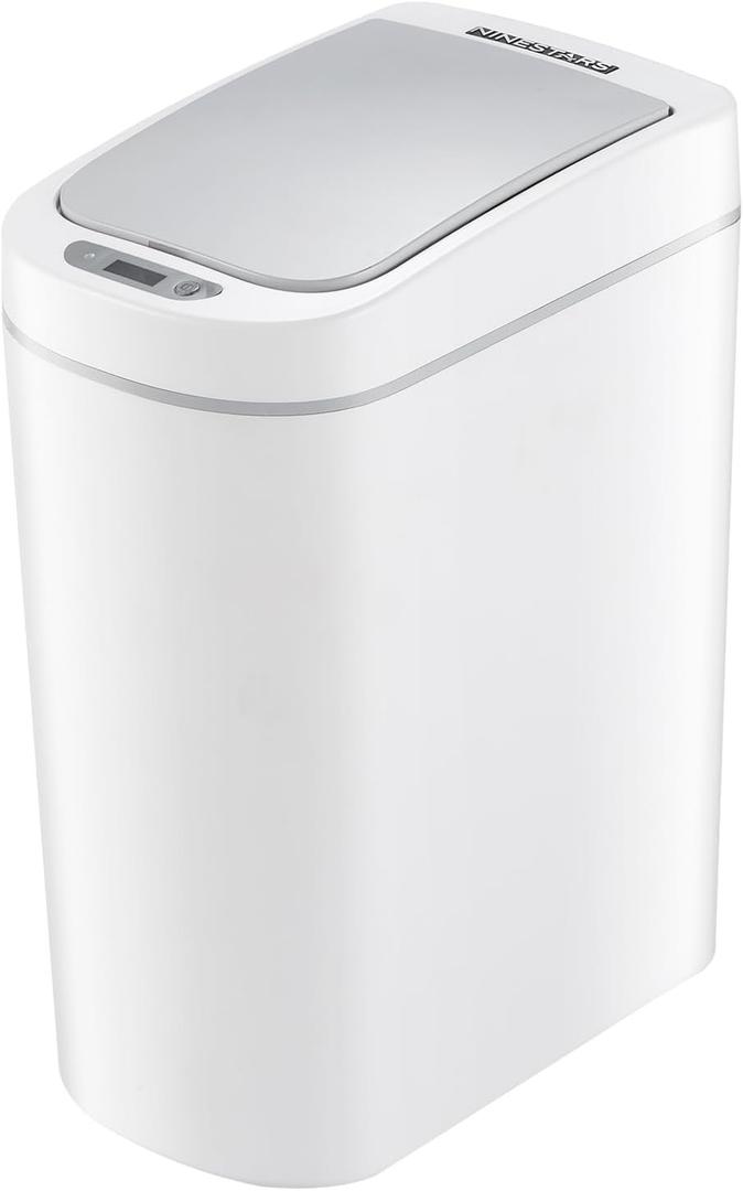 NINESTARS AMZ-7-2 Bathroom Automatic Infrared Motion Sensor Trash Can, 1.8 Gal 7L, ABS Plastic Trashcan (Slim, White)