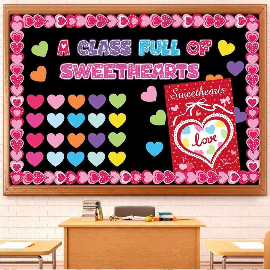Marspark Valentines Bulletin Board Set Love Heart Valentines Classroom Decoration A Class Full of Sweethearts Themed Cutouts for Valentine's Day School Classroom Wall Door Decor