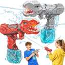 Red&Grey Electric Water Gun with Light Flash, Dinosaur Design Automatic Squirt Gun with 26-32FT Long Range, Powerful Water Guns for Adults Squirt Pistol for Summer Outdoor Beach