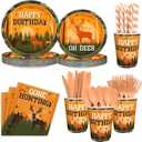 192pcs Hunting Camo Theme Birthday Party Decoration Includes Plates, Cup, Napkin, Tablecloth, Supplies for Baby Shower Oh Deer Hunting Outdoor Camping Picnic Disposable Tableware Decor Serve 24 Guests