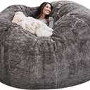 Bean Bag,Big Huge Giant Bean Bag Chair for Adults, (No Filler) Bean Bag Chair for Adults Kids Comfy Fluffy Giant Round Beanbag Lazy Sofa Cover- Machine Washable Covers, Double Stitched Seams (6ft, Light Grey1)