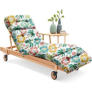 Outdoor Chaise Lounge Chair Cushion 75.1 x 22.8 x 4.7 Inches 100% Waterproof Replacement Cotton Patio Pool Lounge Chair Cushion for Outdoor Furniture with Ties, Green Coconut Tree