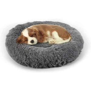 Dog Bed, Cat Calming Bed, Faux Fur Pillow Pet Donut Cuddler Round Plush Bed for Small Dogs and Cats (23.0"L x 23.0"W x 7.0"Th, Dark Grey)