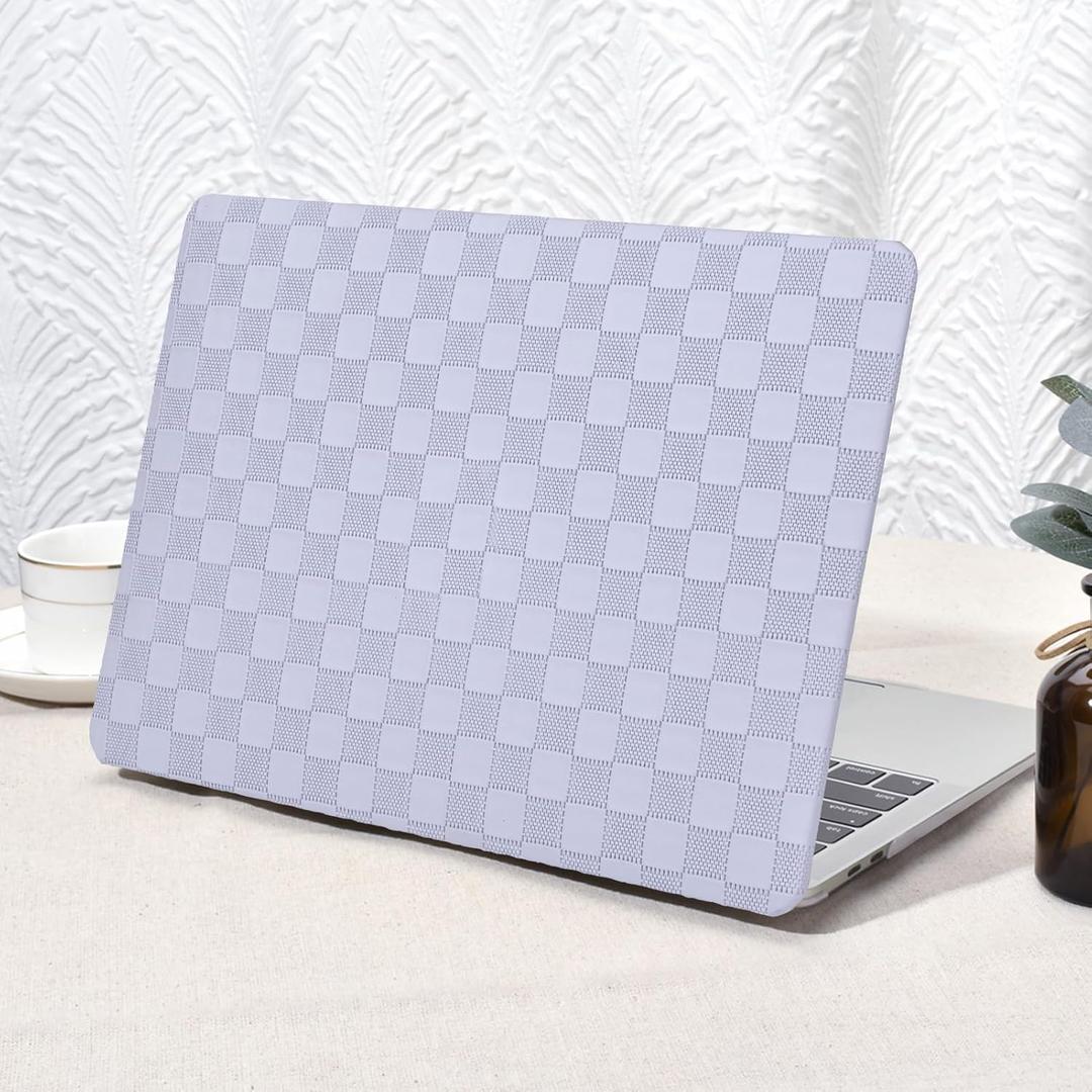 Seorsok Compatible with MacBook Air 13 Inch Case2022 2021 2020 2019 2018 Release A1932 A2179 M1 A2337 Touch ID,Elegant Leather Plastic Hard Shell Case Transparent Keyboard Cover,Lavender Grey PVC Grid