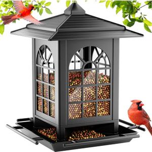 Birdream Bird Feeders for Outdoor Hanging, Assembly Required, 1-Min Easy Setup, Classic Courtyard Design, Attracting Cardinals Chickadees Goldfinches & Sparrows - Black