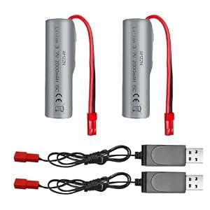 AMZZN 2PCS 3.7V 2000mAh 15C JST-2P Plug Lipo Battery with USB for HJ819 DE819 RC Boat Huina 1337 1338 1516 1517 1552 1554 1558 RC Engineering Vehicle, RC Toy Car Backup Battery (2 Battery+2USB)