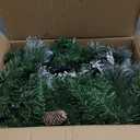 9FT Christmas Garland with Light,Pre-Lit Lush Branch Tips/Silver Flowers/Pine Cone,Christmas Garland for Mantle Fireplace Stairs Front Door, Outdoor Holiday Decoration (with Remote Control) Silver