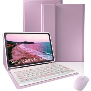 Keyboard Case for Samsung Galaxy Tab S6 Lite 10.4" (SM-P620/P625/P613/P619/P615/P610),Tablet Case with 7-Color Backlit,Detachable Magnetic Keyboard Cover for Galaxy Tab S6 Lite with Mouse.(Pink)