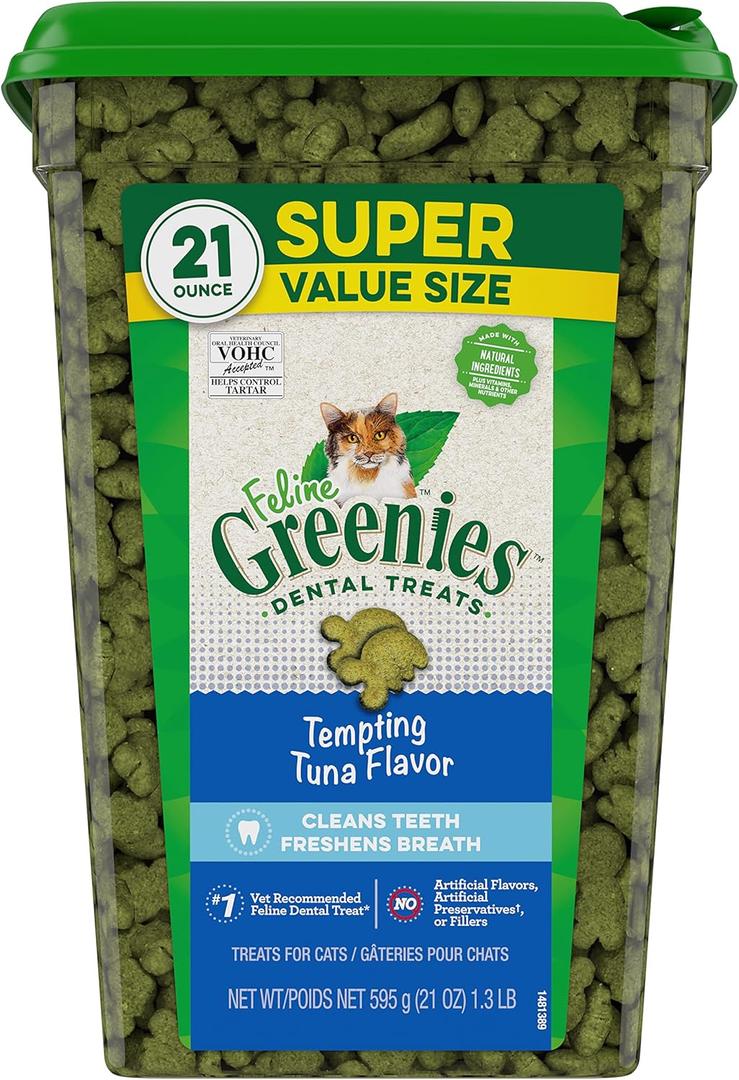 Greenies Feline Dental Cat Treats, Tempting Tuna Flavor, 21 oz. Tub (1.31 Pound (Pack of 1)), Best By: 11/2026