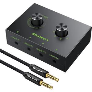 LiNKFOR 4 Port 3.5mm Stereo Audio Switch, 4 Way Stereo Audio Selector, 4 Input 1 Output / 1 Input 4 Output Audio Splitter with Volume Control and 4 Channel Switch Knob LiNKFOR 4 Port 3.5mm Stereo Audio Switch, 4 Way Stereo Audio Selector, 4 Input 1 Output / 1 Input 4 Output Audio Splitter with Volume Control and 4 Channel Switch Knob