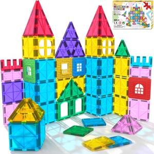 Jasonwell Magnetic Tiles Kids Magnetic Blocks 60PCS Building Sets 3D Magnet Toys Preschool Educational Construction STEM Toy Christmas Birthday Gifts for Toddlers Boys Girls 3 4 5 6 7 8 9 + Year Old, Large