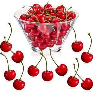 Skylety 50 Pieces Fake Cherries Artificial Cherry Fruit Decorations Simulation Cherry Party Decorations for Cake Decor Home Kitchen Cabinet Photography Prop Cognitive Party Favors (Red)
