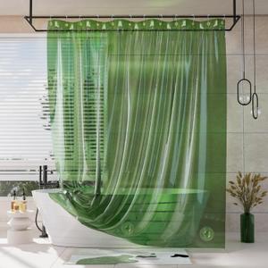 AmazerBath Shower Curtain Liner for Spring, 100% EVA Clear Green Heavy Duty Luxury Shower Curtain and Liner 2-in-1, 72x72 Plastic Weighted Shower Liner, 12 Rustproof Grommets & 3 Heavyweight Stones (Rainbow Emerald)