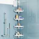 XLHOMO 32-122inch Corner Shower Caddy Tension Pole White, Rustproof Drill-Free Shower Shelves for Bathroom Bathtub Washbasin, Adjustable Shower Organizer with 4 Tier Patent Stable Shelves & Towel Bars