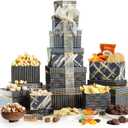 Broadway Basketeers Gourmet Food Gift Basket 6 Box Tower for Birthdays Curated Snack Box, Sweet and Savory Treats for Parties, Best Wishes, Birthday Presents for Women, Men, Mom, Dad, Her, Him