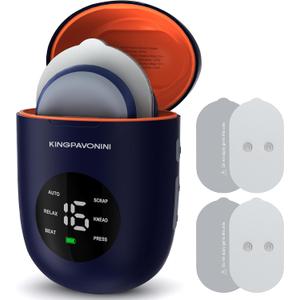 KingPavonini Wireless TENS Unit, Muscle Stimulator for Pain Relief, Portable Rechargable TENS EMS Machine, LED Screen, Remote, Dual Channel 6 Modes 16 Intensity Massager, Charging Case (4 Pads) (Blue)