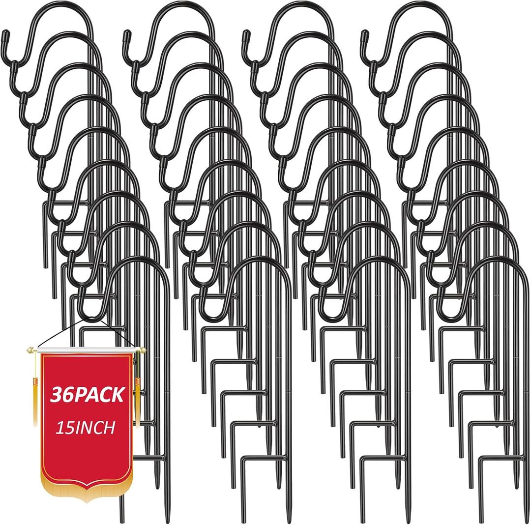Hicarer 36 Pack 15 Inch Shepherds Hooks Outdoor Plant Hanger Hook Metal Black Garden Bird Feeder Pole for Hanging Solar Lanterns Flower Basket Jars Christmas Lights Wedding Decor