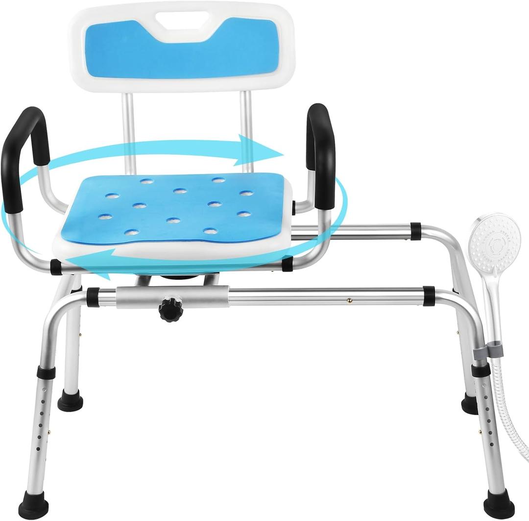 Sliding Shower Chair Tub Transfer Bench with Swivel Seat-Adjustable Height, Padded Armrests & Non-Slip Feet - Shower Chair for Inside Tub, Ideal for Seniors & Disabled (20"D x35"W x(31-36)"H)