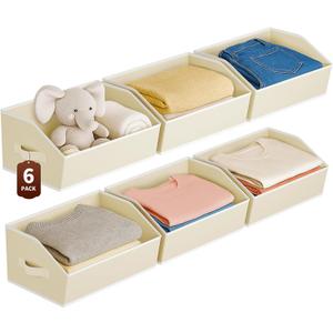 Large Closet Organizers and Storage Bins - 6 Pack Trapezoid Storage Baskets for Shelves, Foldable Fabric Baskets with Handles Ideal for Closet, Basket, Wardrobe and Shelf Storage, Beige