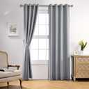 MIUCO 1 Pair Thermal Insulated Grommet 52-Inch-by-95-Inch Blackout Window Curtain Panels with 2 Tie Backs, Silver