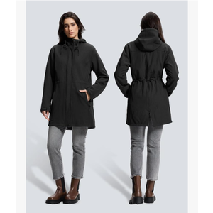 SaphiRose Women's Waterproof Rain Jacket with Fleece Lining Hooded Windbreaker Long Warm Outdoor Softshell Coat.L