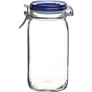 Bormioli Rocco Fido Glass Storage Jar, Blue Lid Airtight Pantry Canister - 50.75 oz Clamp Lock Container for Pasta, Rice, Coffee & Dry Goods - Italian Glass, Dishwasher & Microwave Safe