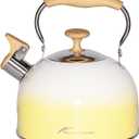 Floral 304 Stainless Steel Whistling Tea Kettle - 2.4L Stovetop Teapot for Induction & Gas Stove - Ergonomic Handle & Fast Heating (Yellow)