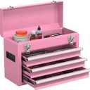 Portable Metal Tool Box with Drawers, Latches Tool Box with EVC Liners, Heavy Duty Tool Chest with Powder Coating for Garage, Office and Home (Pink)