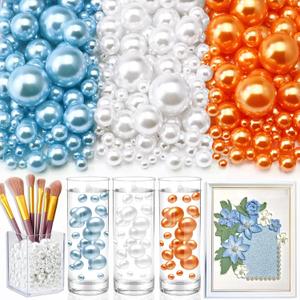2300PCS No Hole Pearl Beads for Vases Filler, Floating Pearls for Centerpieces Vases, Faux Pearl Beads for Crafts Wedding Party Decor Jewelry Making (4/6/8/10/14/20mm) White Orange Light Blue