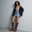 Adrizzlein Knee High Boots for Women Chunky Heel Fall Boots Pointed Toe Booties Side Zipper Tall Boots Slip On Dress Boots for Wedding (6, Brown)