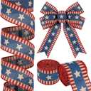 Yinder 2 Rolls Vintage Patriotic Red White and Blue Ribbon, 3 Inch x 20 Yards, Rustic Patriotic Wired Ribbon American Flag Stripes & Stars Ribbons for 4th of July 250th Independence Day Wreaths Decor