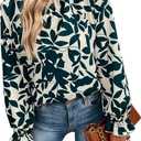 MakeMeChic Women's Floral Print Long Sleeve Ruffle High Neck Blouse Shirt Top (Blue, XL)