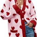 Saodimallsu Womens Oversized Heart Cardigan Color Block V Neck Button Long Sleeve Chunky Valentines Sweaters (Pink)