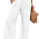 Angerella Women Summer High Waisted Solid White Palazzo Pants Wide Leg Long Lounge Pant Trousers with Pocket, White, 3XL