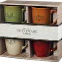 Christian Art Gifts Set of Four Rustic Stoneware Coffee/Tea Mugs w/Bible Verses Sage Green, Ivory, Paprika Red, Pumpkin Orange Inspirational Coffee/Tea Cup for Men and Women (13 Ounces)