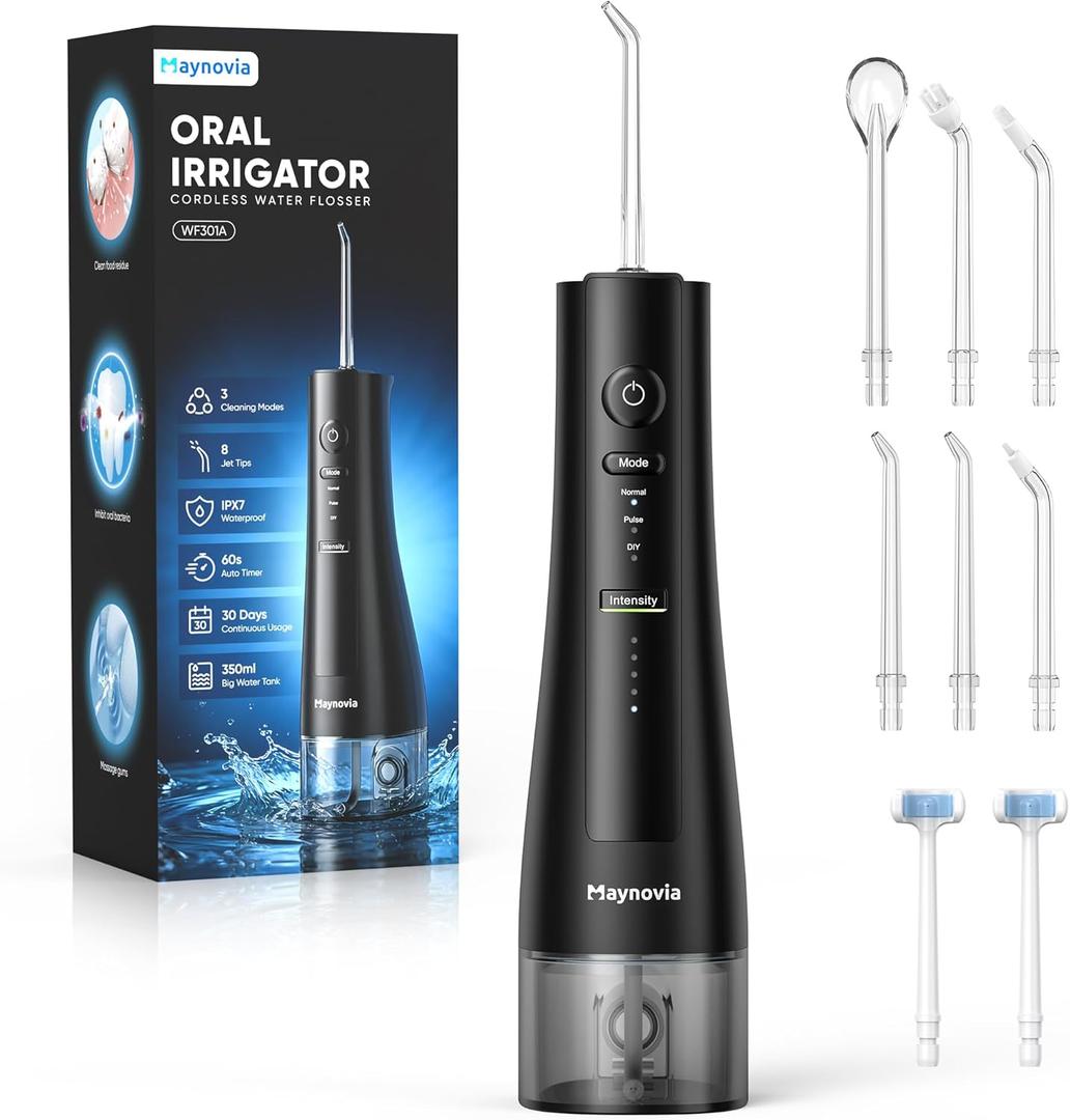 Water Flosser Cordless for Teeth, Water Pick Oral Irrigator with U Shaped Nozzle, 40150 PSI DIY Mode, 350ML Large Tank, Rechargeable Portable Dental Flosser for Braces & Adults